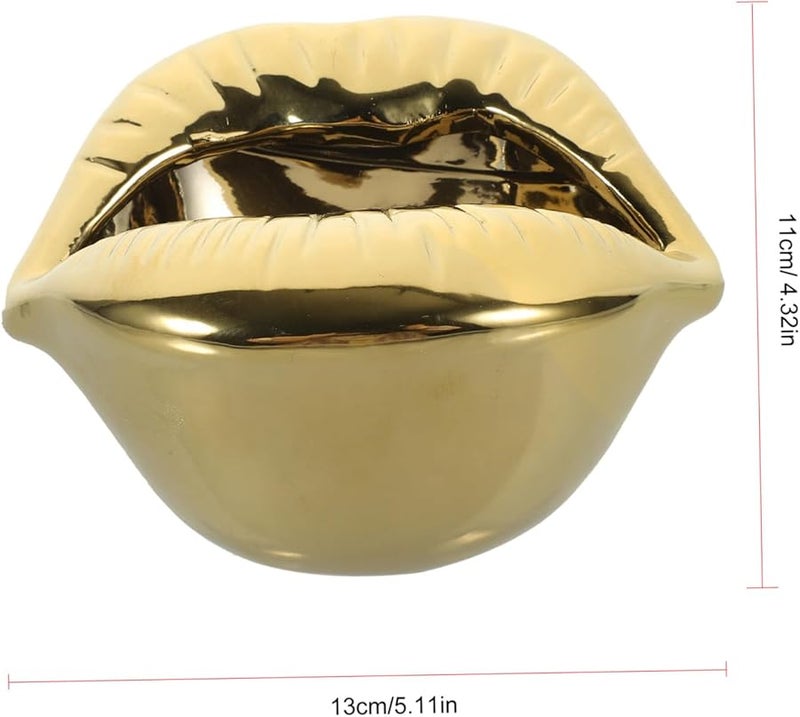 منفضة سجائر على شكل شفاه من السيراميك الذهبي بقاعدة غير قابلة للانزلاق، لتزيين المنزل أو البار المكتبي أو سطح المكتب - Image 2